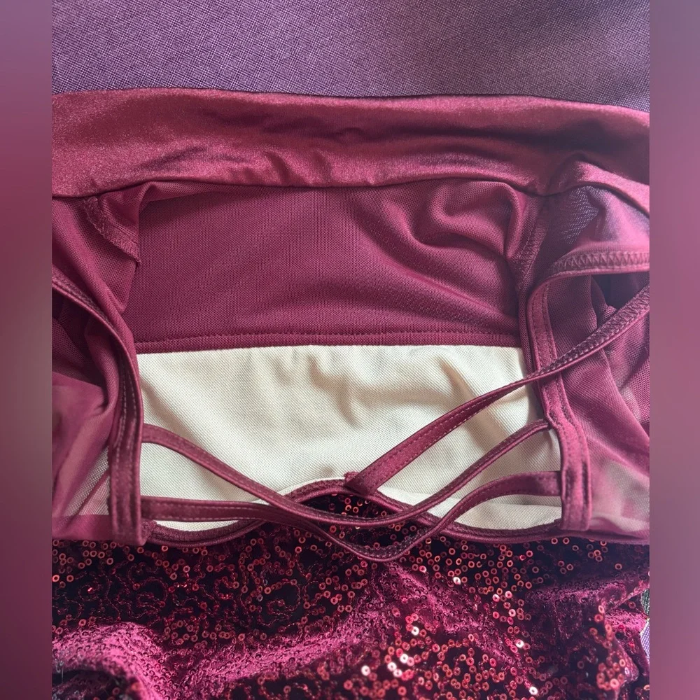 Weissman Velvet Dance Jazz Irish Dress Burgundy Silver Sequin Rhinestone Girls L